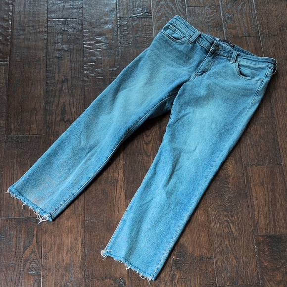 KUT FROM THE KLOTH I Reese Raw Edge Ankle Straight Leg Denim Blue Jeans, 10 - Picture 3 of 12